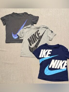 Nike Kids Short Sleeve Logo Tees - Navy, Gray, Charcoal with Blue Swooshes